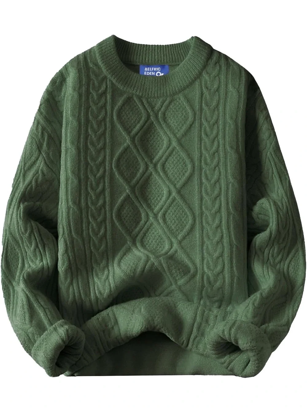 Aelfric Eden Olive Green Cable Crewneck Sweater